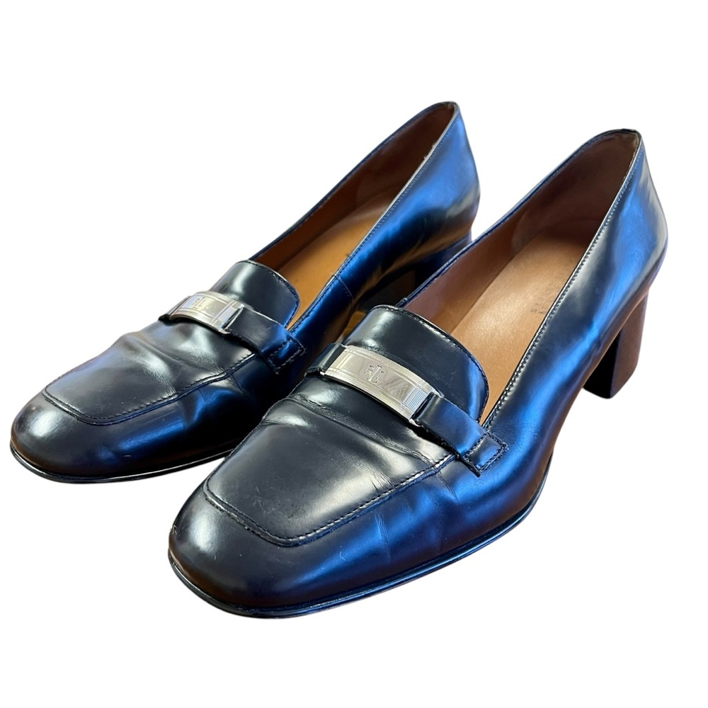 LAUREN Ralph Lauren Black Loafers 9.5 Y2K 90s Block Heel‎ Old Money Preppy Club